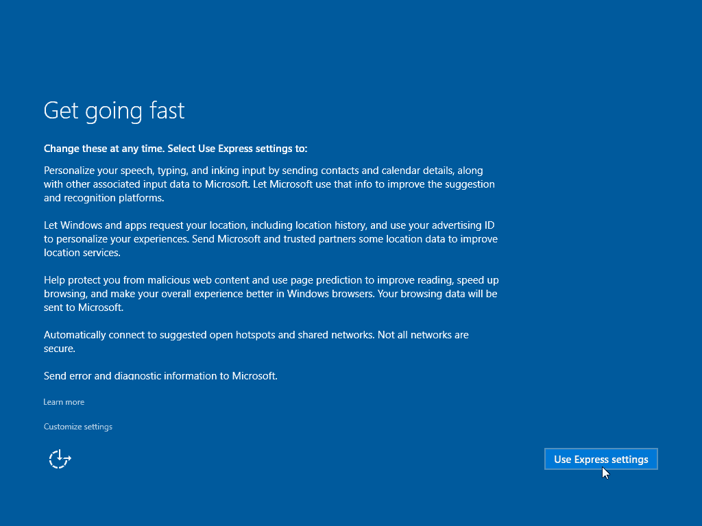 13 Používanie expresných nastavení Windows 10 Clean Install