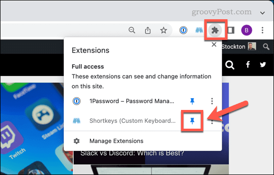 Pripnite ikonu rozšírenia v prehliadači Chrome