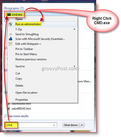Spustite príkazový riadok systému Windows CMD.exe ako správca