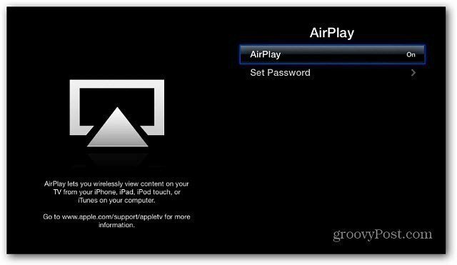 AirPlay povolený Apple TV