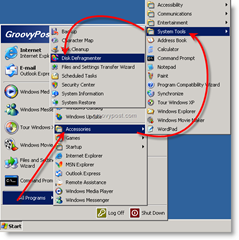 Spustite program Defragmentácia disku zo systému Windows XP