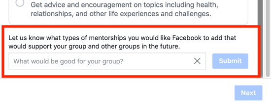 Ako vylepšiť svoju skupinovú komunitu na Facebooku, možnosť navrhnúť pre Facebook možnosť kategórie kategórie mentorstvo