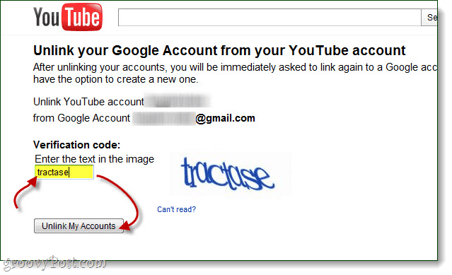 potvrďte, že chcete zrušiť prepojenie účtov Google a youtube