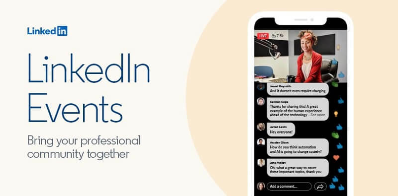 Nový nástroj LinkedIn Virtual Events, ktorý umožňuje ľuďom vytvárať a vysielať videozáznamy prostredníctvom jeho platformy.