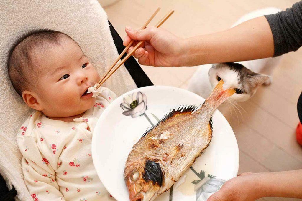 kŕmenie dieťaťa rybou