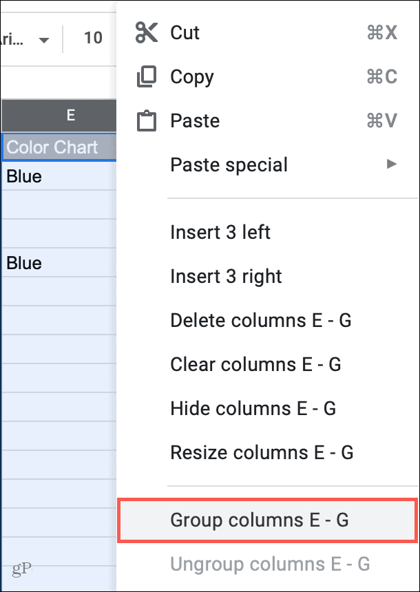 Zoskupte stĺpce v Tabuľkách Google