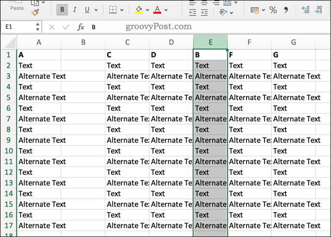 Prepísanie stĺpca programu Excel