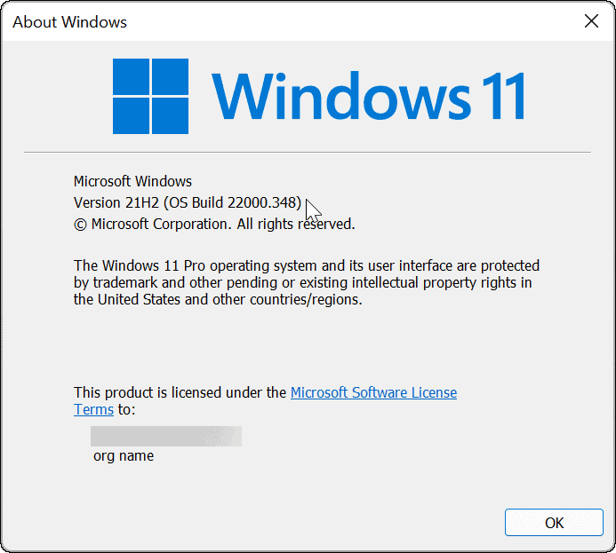 Verzia a zostavenie systému Windows 11 pomocou príkazu winver