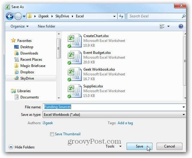 Uložte dokument programu Excel do služby SkyDrive