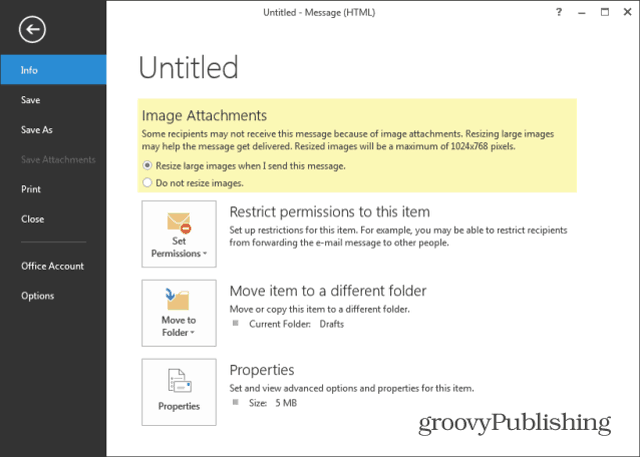 Rozmery obrázkov v aplikácii Outlook 2013 pre správu