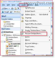 Zobrazenie funkcie Obnoviť odstránené položky v priečinku Doručená pošta programu Outlook