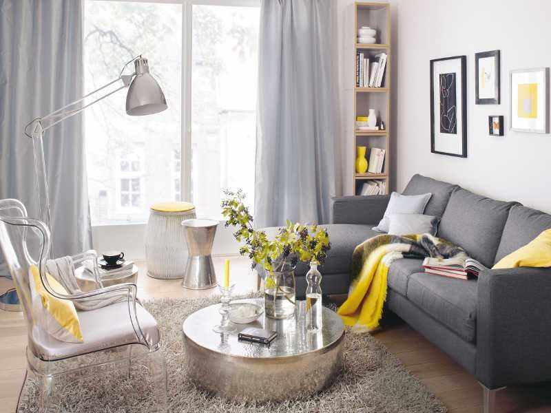 šedo žltá dekorácia obývacej izby