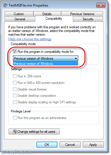 ako zobraziť informácie o kompatibilite pre súbor Windows 7 msi