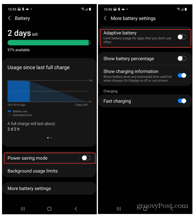 Nastavenia batérie Android