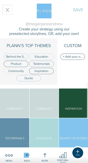 Pomocou farebne odlíšených zástupných symbolov v aplikácii Plann môžete naplánovať obsah svojho informačného kanála Instagram.