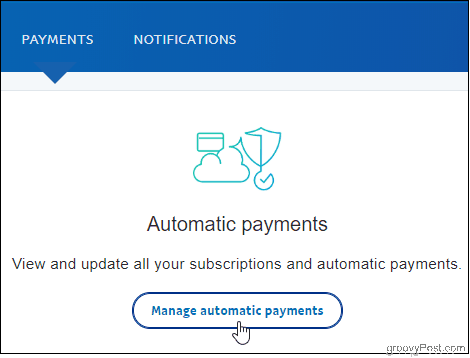 PayPal Kliknite na položku Spravovať automatické platby