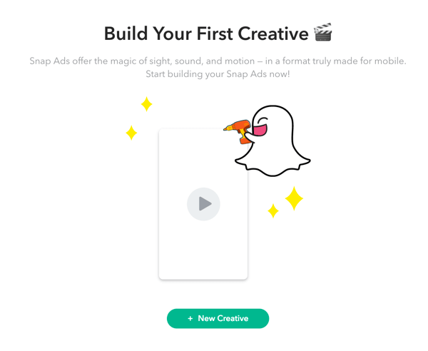 Kliknutím na + Nová kreatíva nastavíte svoju reklamu Snapchat.