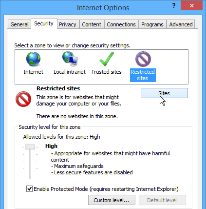 Webové stránky s obmedzeným prístupom do programu Internet Explorer
