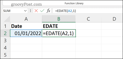 Zadanie vzorca EDATE do riadka vzorcov v Exceli