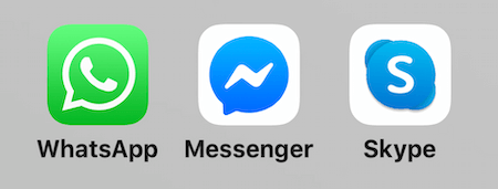 ikony pre WhatsApp, Facebook Messenger a Skype