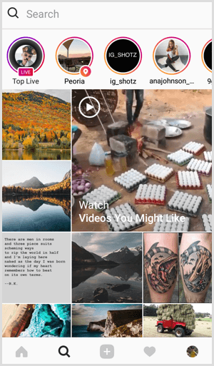Karta Instagram Live on Search and Explore