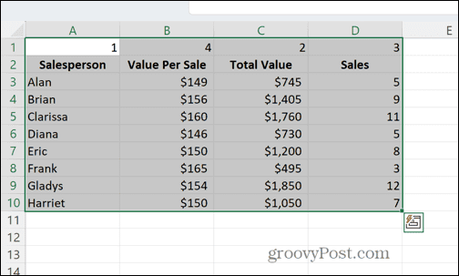 Excel vybrané bunky