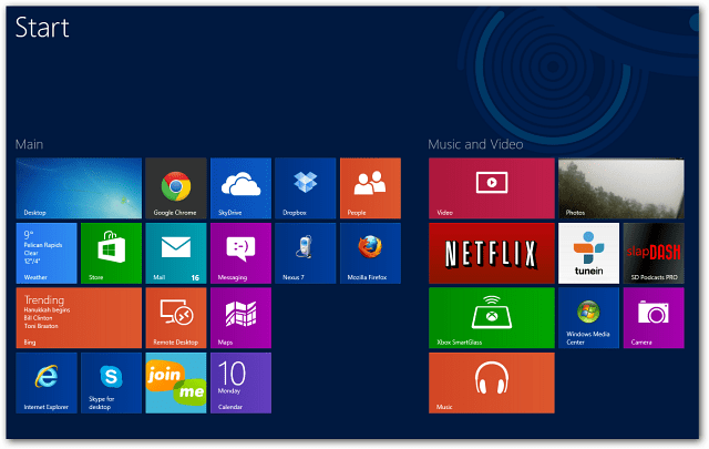 Štyri riadky aplikácií pre systém Windows 8