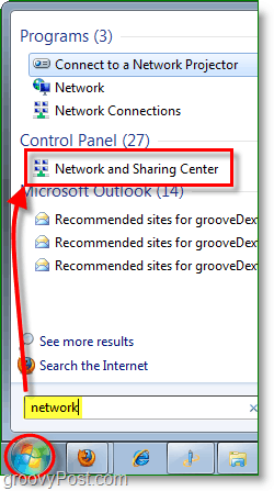 prístup do centra sietí a zdieľania v systéme Windows 7