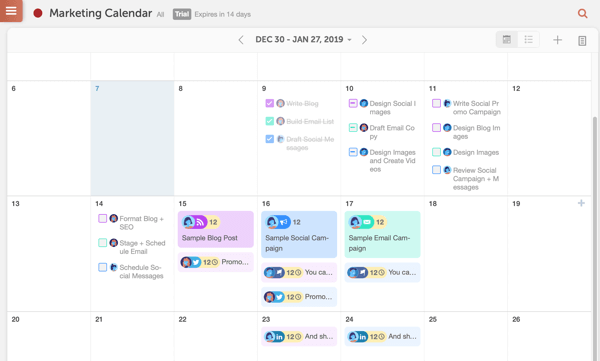 Príklad kalendára CoSchedule.
