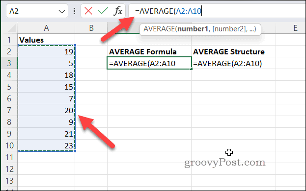 Vytvorenie vzorca pomocou AVERAGE v Exceli