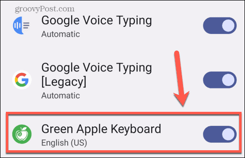 Android zapne klávesnicu so zeleným jablkom