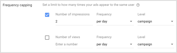 Nastavenia obmedzenia frekvencie pre kampaň Google AdWords.