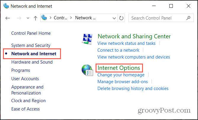 Možnosti siete v sieti Internet v ovládacom paneli systému Windows