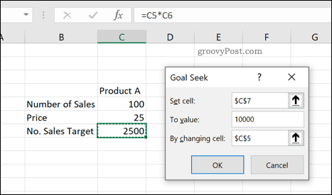 Nástroj na vyhľadávanie cieľov programu Excel