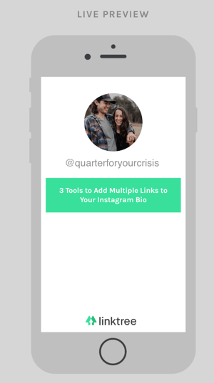 Váš informačný panel Linktree zobrazuje ukážku stránky s odkazmi, ktorá sa ľuďom zobrazí po kliknutí na adresu URL vo vašom životopise Instagramu.