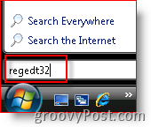 Spustenie systému Windows Vista regedt32 z vyhľadávacieho panela