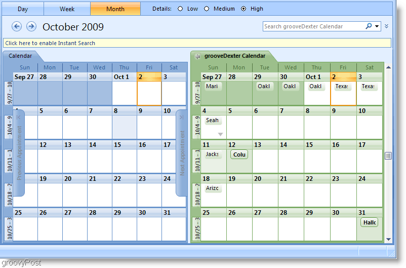 Screenshot aplikácie Outlook 2007 vedľa seba