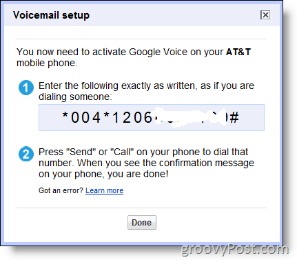 Screenshot - Povoľte službu Google Voice na čísle mimo Google v & t