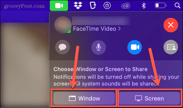 facetime okno alebo zdieľanie obrazovky