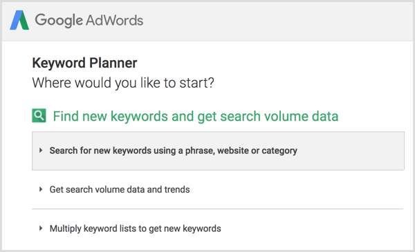 Plánovač kľúčových slov Google vyhľadáva nové kľúčové slová