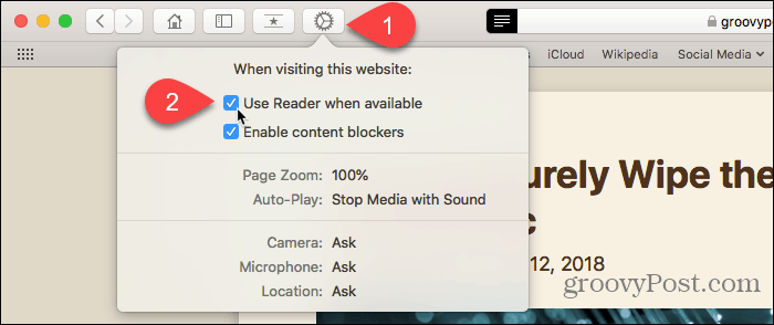 Použite tlačidlo Predvoľby webových stránok v prehliadači Safari pre počítače Mac