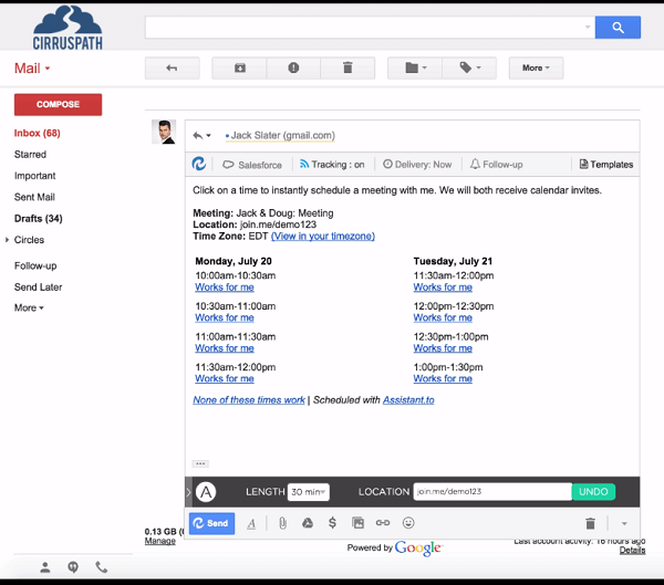 Pomocou aplikácie Assistant.to môžete ľahko plánovať schôdzky prostredníctvom služby Gmail.