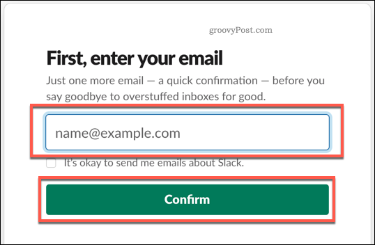 Poskytnutie e-mailu na vytvorenie účtu Slack