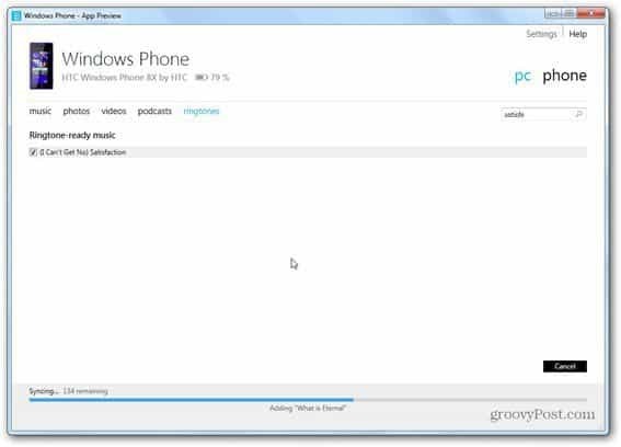 Windows phone 8 vyzváňacích tónov synchronizácie obsahu aplikácie Windows phone