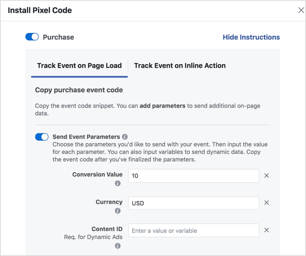 Nastavením parametrov vygenerujte požadovaný kód udalosti na Facebooku.