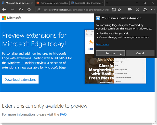 Nainštalované rozšírenie Microsoft Edge