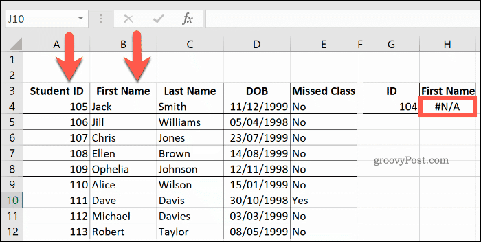 VLOOKUP vracia chybu NA v Exceli