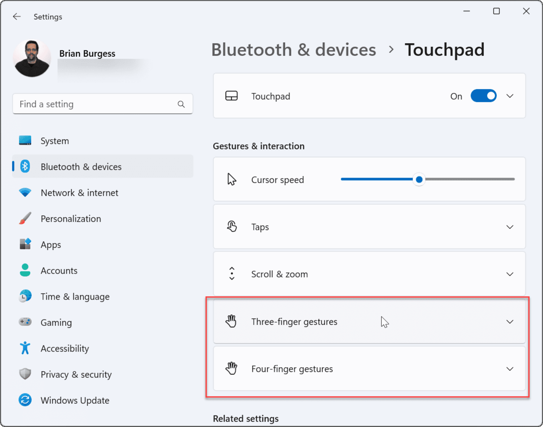 Prispôsobte si gestá touchpadu v systéme Windows 11
