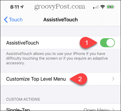 Zapnite AssistiveTouch v nastaveniach iPhone