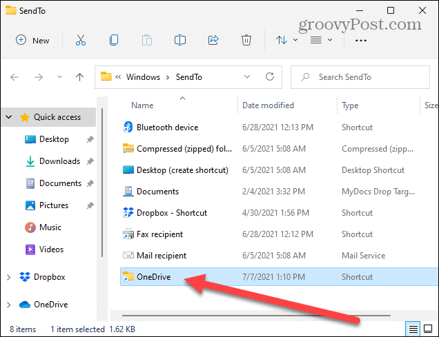 Umiestnenia položiek sa odosielajú do priečinka Windows 11